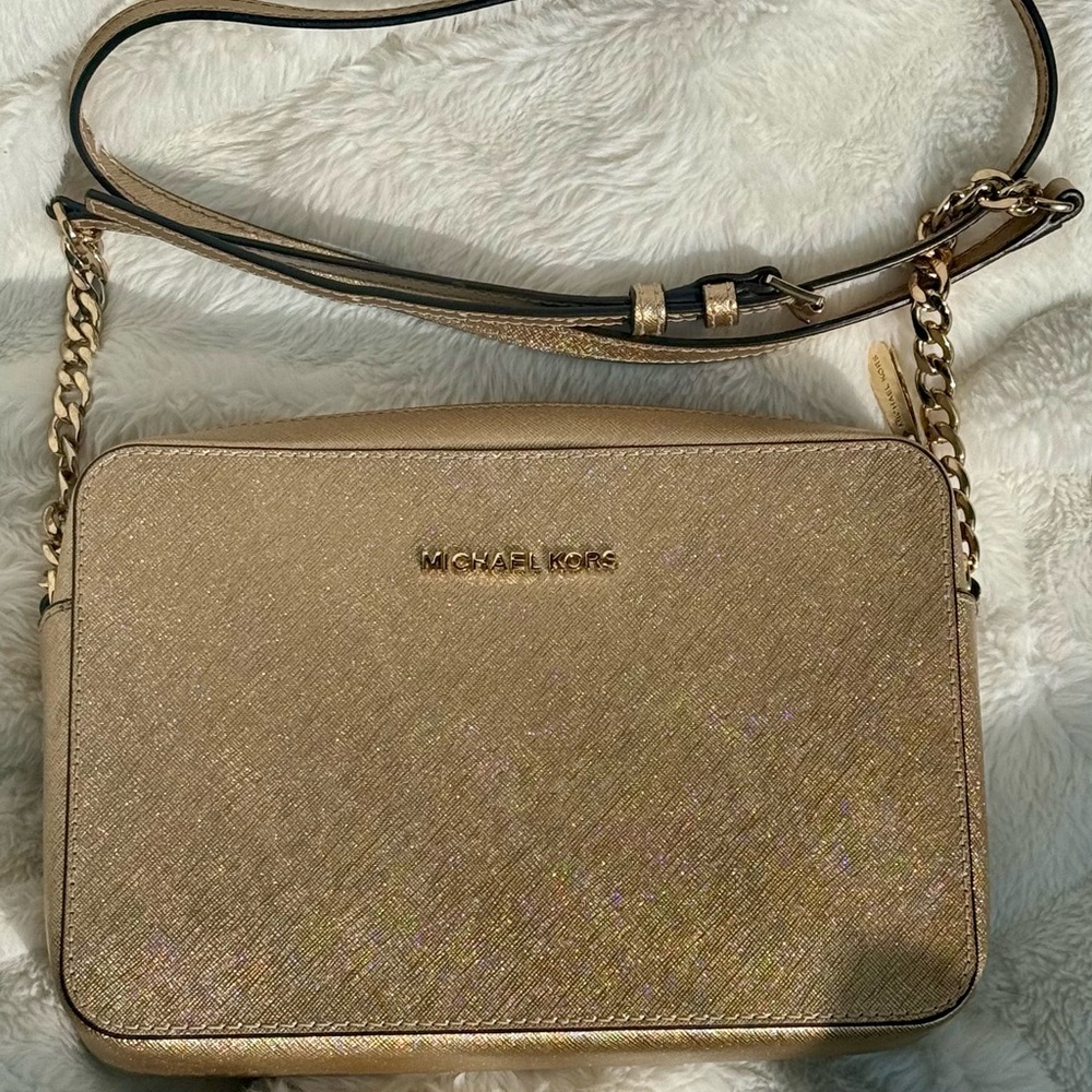 Michael Kors Gold Metallic Crossbody Bag with Chain Strap